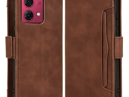 Modern-styled leather wallet case for Motorola Moto G84 - Brown For Sale