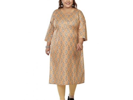 Generic Women s Casual 3 4th Sleeve Golden Foil Printed Pure Cotton Straight Kurti (Light Orange) Online Sale