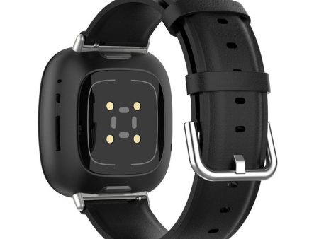 Fitbit Sense 2   Versa 4   3 genuine leather watch strap - Black on Sale