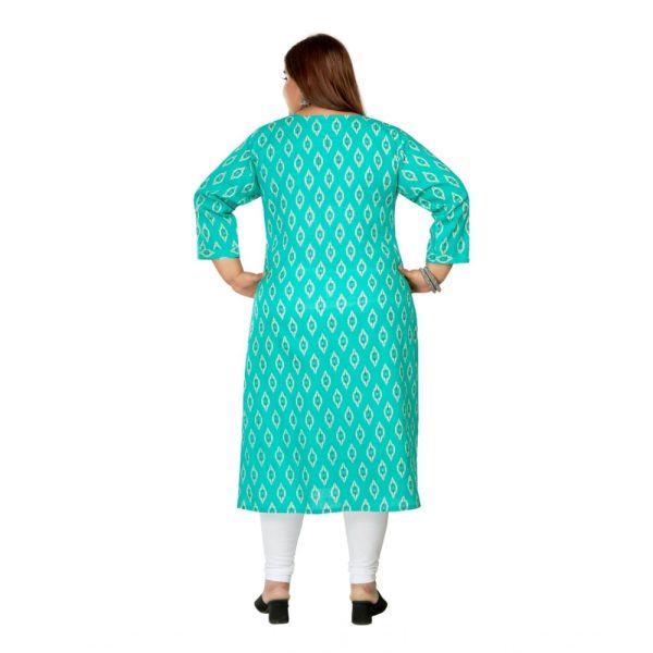 Generic Women s Casual 3 4th Sleeve Ikkat Printed Pure Cotton Straight Kurti (Turquoise) Discount