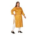 Generic Women s Casual 3 4th Sleeve Golden Foil Printed Capsule Cotton Straight Kurti (Yellow) Fashion