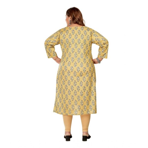 Generic Women s Casual 3 4th Sleeve Golden Foil Printed Pure Cotton Straight Kurti (Light Yellow) Online now