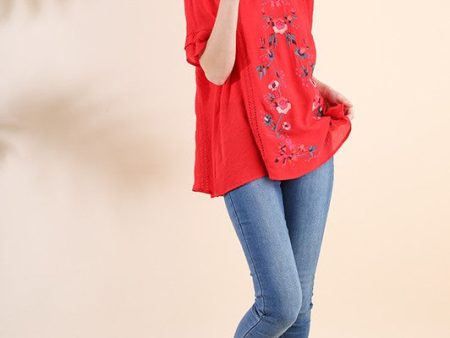 Red Embroidered Top Discount