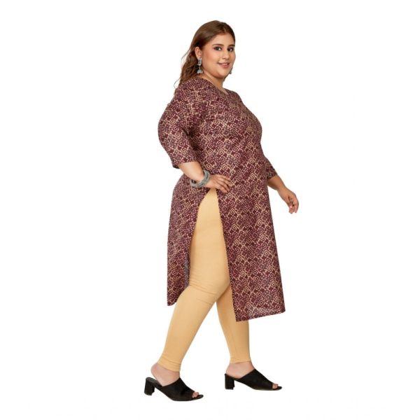 Generic Women s Casual 3 4th Sleeve Golden Foil Printed Capsule Cotton Straight Kurti (Maroon) For Discount