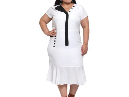 Generic Women s Crepe Solid Knee Length Fit and Flare Dress (White) Fashion