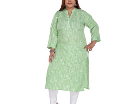 Generic Women s Casual 3 4th Sleeve Imported Synthetix Full printed Straight Kurti (Pista Green) For Discount