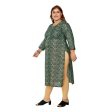 Generic Women s Casual 3 4th Sleeve Golden Foil Printed Capsule Cotton Straight Kurti (Dark Green) Fashion