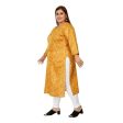 Generic Women s Casual 3 4th Sleeve Golden Foil Printed Capsule Cotton Straight Kurti (Yellow) Fashion