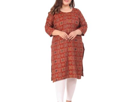 Generic Women s Office wear Designer Printed Capsule Straight Kurti (Maroon) on Sale