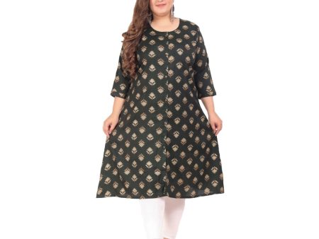 Generic Women s Office wear Floral Printed Capsule A-Line Kurti (Green) Online Hot Sale