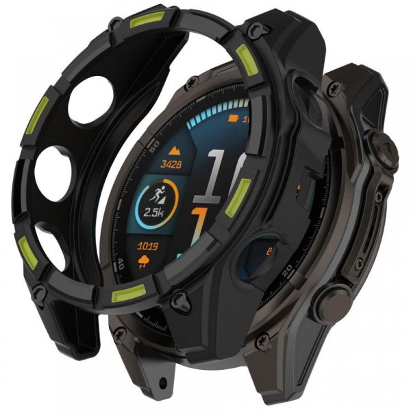 Garmin Fenix 8 47mm Flexible Watch Case Anti-Scratch Hollow Watch Frame Cover - Black+Green Supply