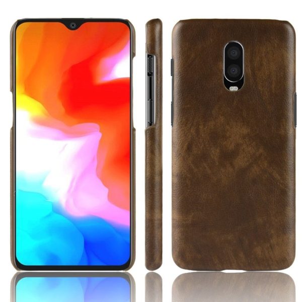 OnePlus 6T litchi skin leather case - Brown Online Hot Sale