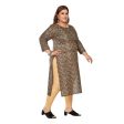 Generic Women s Casual 3 4th Sleeve Golden Foil Printed Capsule Cotton Straight Kurti (Brown) Online now