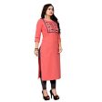 Generic Women s Cotton Embroidery Straight Kurti (Peach) For Sale