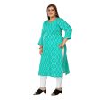 Generic Women s Casual 3 4th Sleeve Ikkat Printed Pure Cotton Straight Kurti (Turquoise) Discount