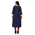 Generic Women s Cotton Embroidery Straight Kurti (Navy Blue) Online