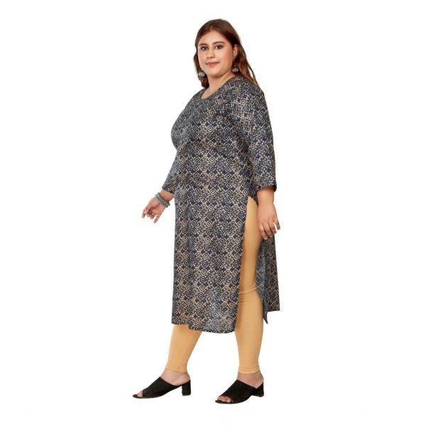 Generic Women s Casual 3 4th Sleeve Golden Foil Printed Capsule Cotton Straight Kurti (Navy Blue) Online now