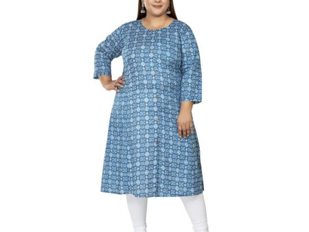 Generic Women s Casual 3 4th Sleeve Regular Printed Pure Cotton Prince Cut A-Line Kurti (Blue) For Sale