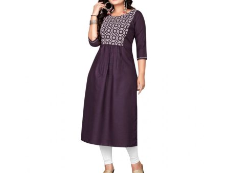 Generic Women s Cotton Embroidery Straight Kurti (Black) Online Sale