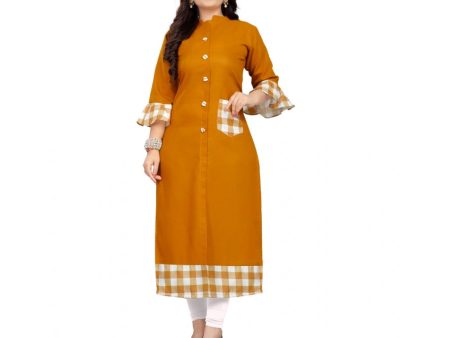 Generic Women s Cotton Digital Printed Straight Kurti (Mustard Yellow) Online Sale