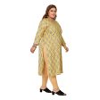 Generic Women s Casual 3 4th Sleeve Golden Foil Printed Pure Cotton Straight Kurti (Light Yellow) Online now