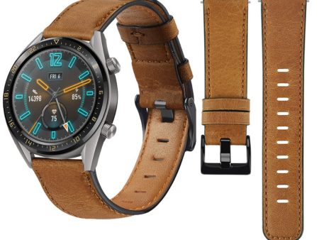 22mm Huawei Watch GT 2 46mm   Samsung Galaxy Watch (46mm)   Gear S3 genuine leather watch strap - Brown Fashion