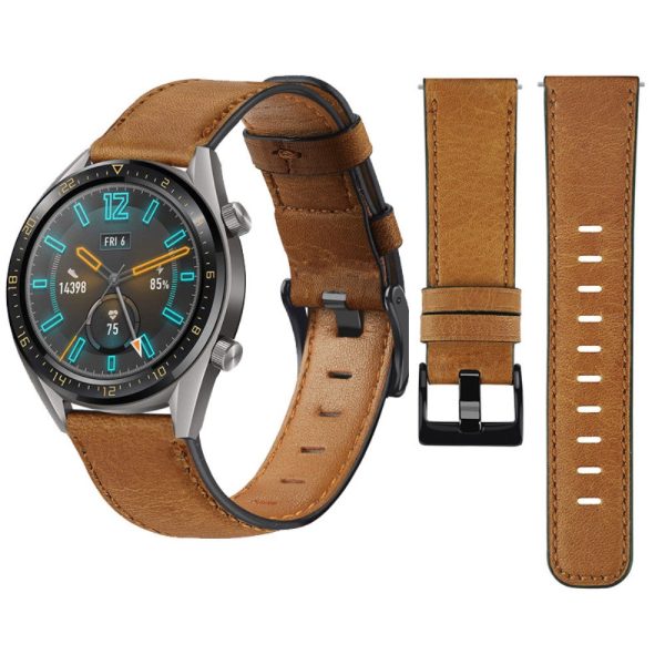 22mm Huawei Watch GT 2 46mm   Samsung Galaxy Watch (46mm)   Gear S3 genuine leather watch strap - Brown Fashion