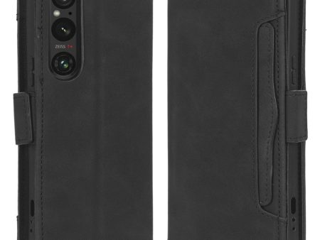 Modern-styled leather wallet case for Sony Xperia 1 V - Black For Sale