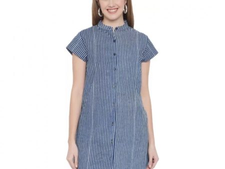 Generic Women s Shirt Blue Dress (Color:Blue, Material:Pure Cotton) Online Hot Sale