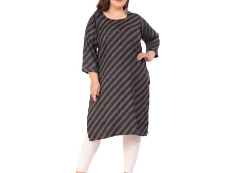 Generic Women s Office wear Stripe Capsule Straight Kurti (Black) For Cheap