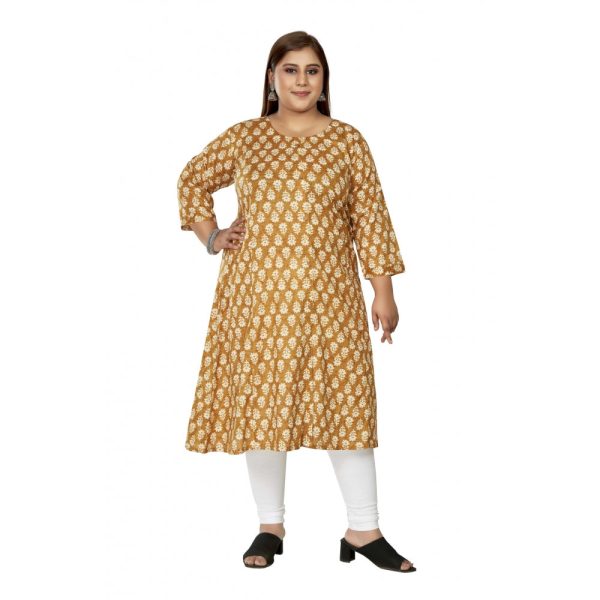 Generic Women s Casual 3 4th Sleeve Printed Pure Cotton Prince Cut A-Line Kurti (Mustard) Hot on Sale