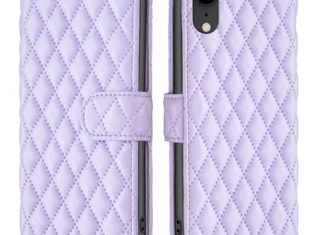 Rhombus pattern matte flip case for iPhone Xr - Purple For Discount