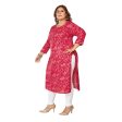 Generic Women s Casual 3 4th Sleeve Golden Foil Printed Capsule Cotton Straight Kurti (Pink) Hot on Sale