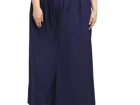 Generic Women s Plus Size Flared Fit Viscose Rayon Palazzo Trousers (Dark Blue) Discount