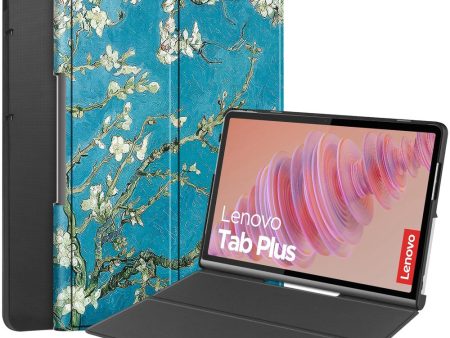 Lenovo Tab Plus Stand Case Pattern Print Leather Tablet Cover - Apricot Blossom Fashion