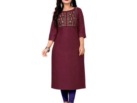 Generic Women s Cotton Embroidery Straight Kurti (Maroon) For Cheap