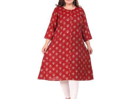 Generic Women s Office wear Floral Printed Capsule A-Line Kurti (Maroon) For Cheap