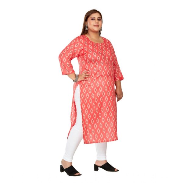 Generic Women s Casual 3 4th Sleeve Ikkat Printed Pure Cotton Straight Kurti (Pink) Hot on Sale