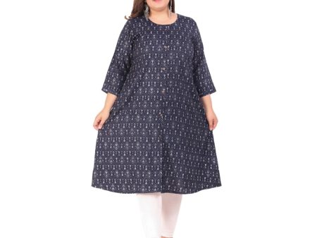 Generic Women s Office wear Floral Printed Capsule A-Line Kurti (Navy Blue) Sale