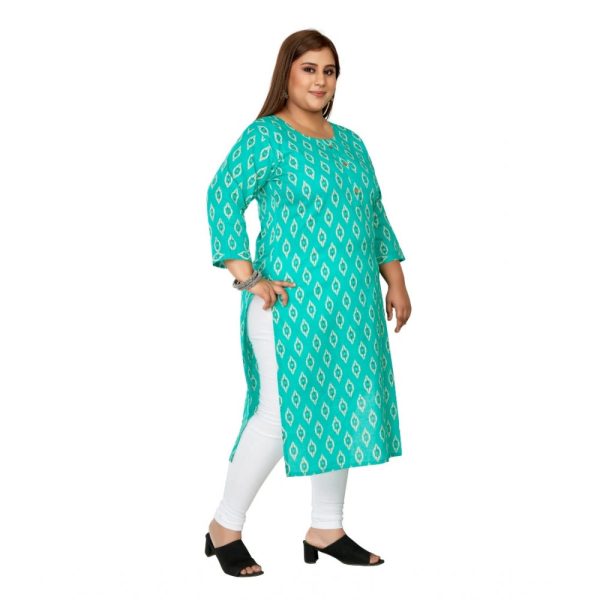 Generic Women s Casual 3 4th Sleeve Ikkat Printed Pure Cotton Straight Kurti (Turquoise) Discount