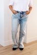 Dory High Waist Mineral Wash Raw Hem Wide Leg Jeans Cheap