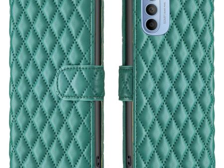 Rhombus pattern matte flip case for Motorola Moto G41   G31 - Green Hot on Sale