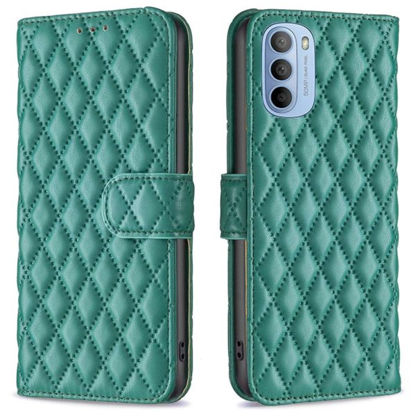 Rhombus pattern matte flip case for Motorola Moto G41   G31 - Green Hot on Sale