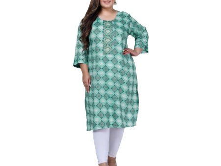 Generic Women s Office wear Golden Foil Capsule Straight Kurti (Light Green) on Sale