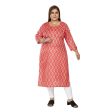 Generic Women s Casual 3 4th Sleeve Ikkat Printed Pure Cotton Straight Kurti (Pink) Hot on Sale