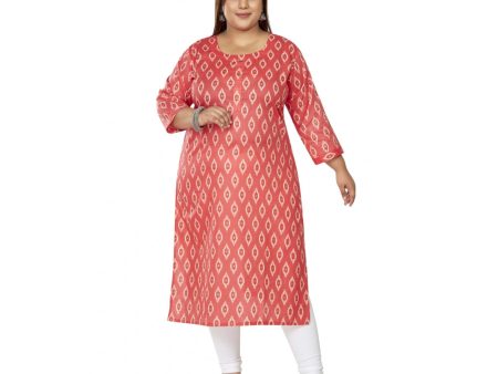 Generic Women s Casual 3 4th Sleeve Ikkat Printed Pure Cotton Straight Kurti (Pink) Hot on Sale