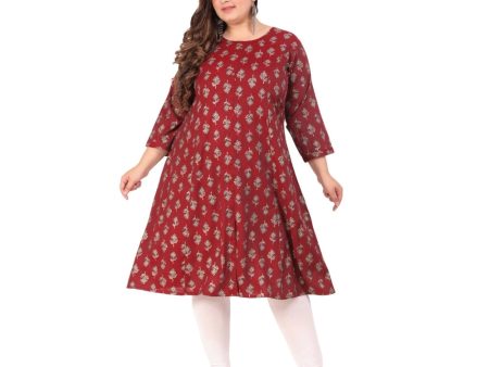 Generic Women s Office wear Floral Printed Capsule Princess Cut Kurti (Maroon) For Cheap