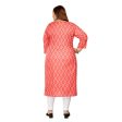 Generic Women s Casual 3 4th Sleeve Ikkat Printed Pure Cotton Straight Kurti (Pink) Hot on Sale