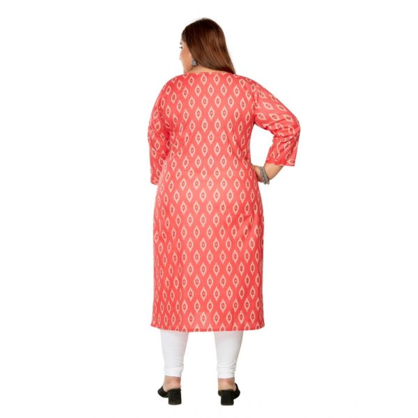 Generic Women s Casual 3 4th Sleeve Ikkat Printed Pure Cotton Straight Kurti (Pink) Hot on Sale