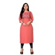 Generic Women s Cotton Embroidery Straight Kurti (Peach) For Sale